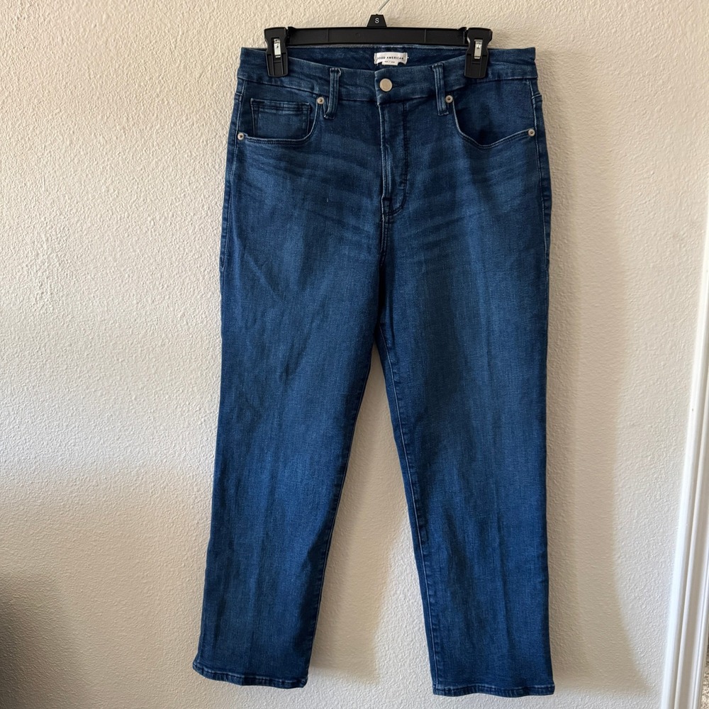 Good American Good Petite Straight Jeans 14/32 Medium Wash Blue 007 GPST873T